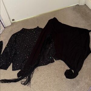 Black Fringe Top with Colorful Dots